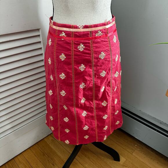 Beth Bowley Skirt 2 Pink Embroidered Cotton A-Line Dainty Feminine Classic - Picture 5 of 13